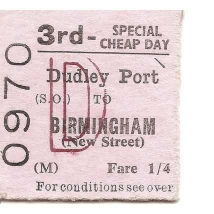 B.T.C. Edmondson Ticket - Dudley Port to Birmingham New Street