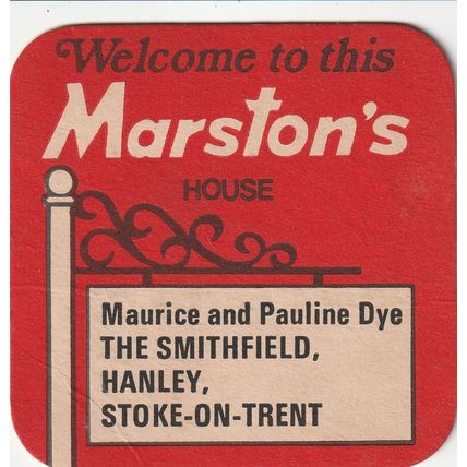 BEER MAT - MARSTONS BREWERY - THE SMITHFIELD, HANLEY - (Cat No 212) - (1979)