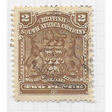 BSAC 1898 SOUTH AFRICA COMPANY ARMS 2d BROWN SG79 USED