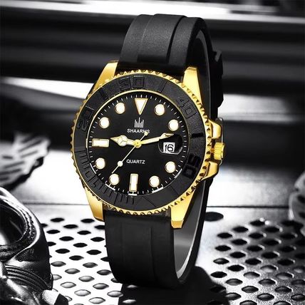 Gents Black Face Date Mercedes Hands Long Black Silicone Strap Watch