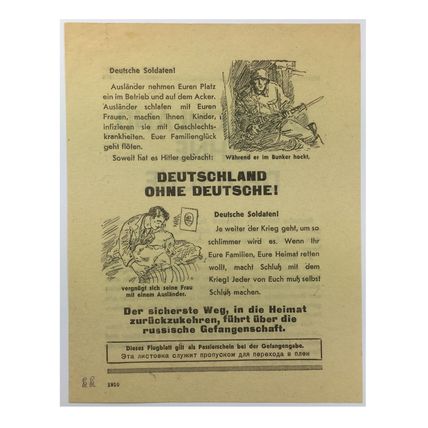 WW2 Soviet/Russian Air Drop Leaflet Illustrated by Erich Weinert. - Code 1910.