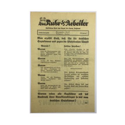 Original WW2 British Air Drop Propaganda Leaflet. - Code EH.326. - 1940.