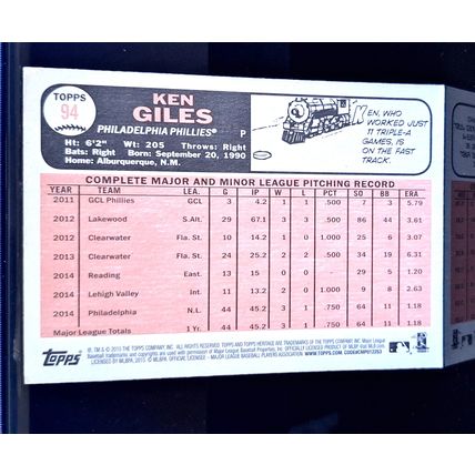 KEN GILES 2015 TOPPS HERITAGE BASEBALL CARD #94