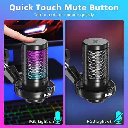 NJSJ USB Gaming Microphone for PC, Condenser Mic with Boom Arm for PS4/ PS5/ Mac