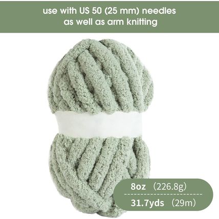 Hombys Sage Green Chunky Chenille Yarn for Crocheting and Knitting, Super Bulky