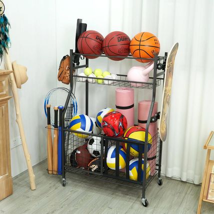 Sinoer Garage Sports Equipment Organizer with Hooks,Ball Storage Rack, Sports Eq
