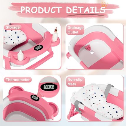 TPN Collapsible Baby Bathtub for Infants to Toddler with Real-Time Temp Monitor+