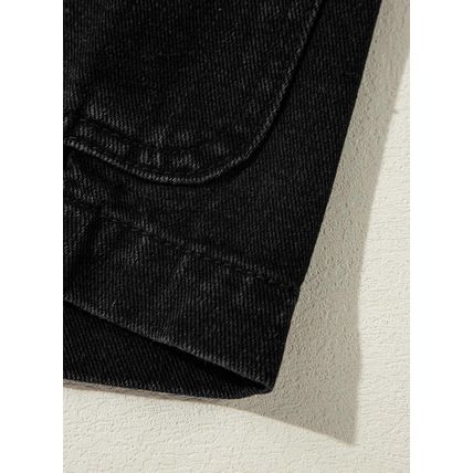 Black Side Pockets Lapel Collar Denim Jacket