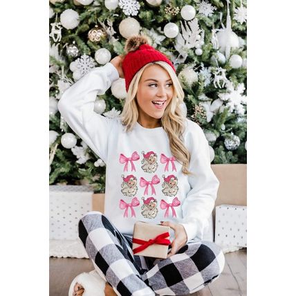 Beige Santa Claus Bowknot Pattern Christmas Sweatshirt