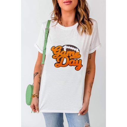 White Chenille Game Day Rugby Football Pattern Crewneck T Shirt