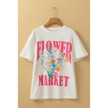 White FLOWER MARKET Graphic T Shirt