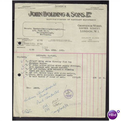 JOHN BOLDING & SONS LTD,DAVIES ST,LONDON,W1, 18DEC1952