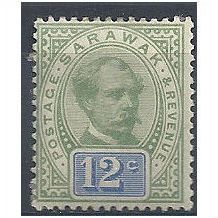 Sarawak 1888 SG16 12c Green & Blue Mounted Mint . .