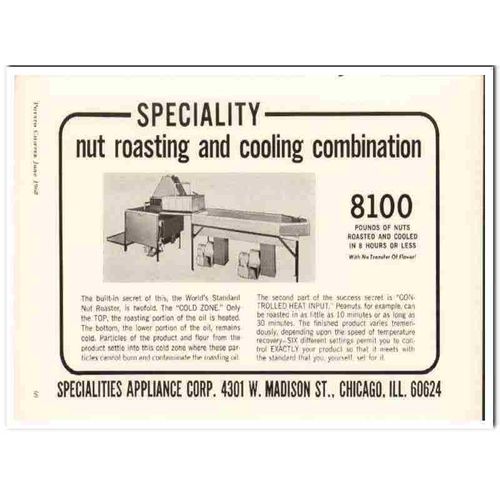 specialties appliance corp 1968 nut roasting cooling food vintage ad