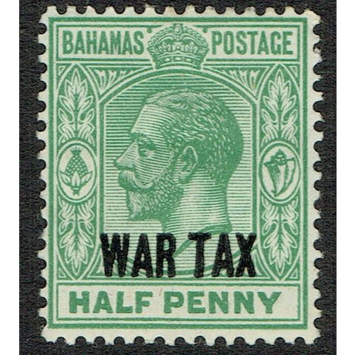 Bahamas 1918 War Tax ½d Green SG96 MM