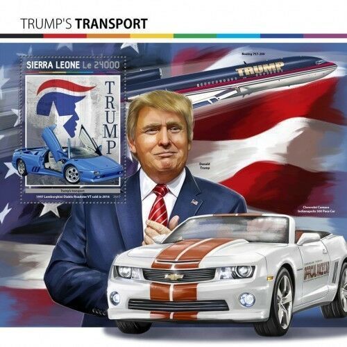 SIERRA LEONE 2017 SHEET MNH DONALD TRUMP TRANSPORT CARS AVIONS PRESIDENTS 1A