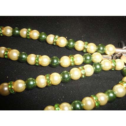 Elegant 26" cream & green glass lanyard cord sun reading driving glasses
