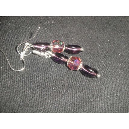 Unique plum purple coffee bean with mauve rondelle crystal glass dangle earrings