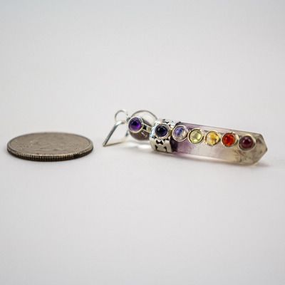 Chakra Pencil Point Pendant w/ Crystal Ball | 4mm Cabochons | Silver Alloy |...