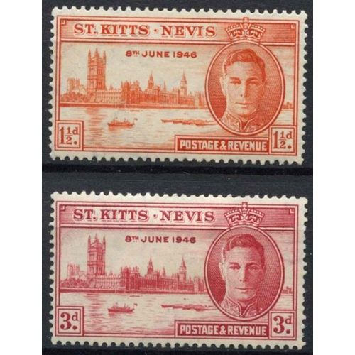 St Kitts Nevis KGVI 1946 Victory Unmounted Mint NHM SG 78-79 Sc 91-92 stamp WWII