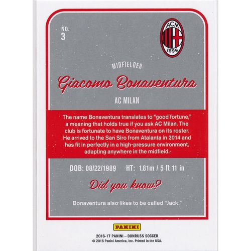 2016 Donruss Soccer 3 Giacomo Bonaventura AC Milan