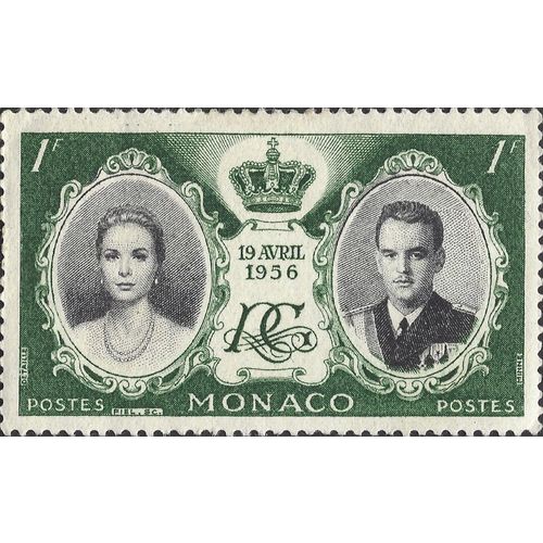 MONACO, Prince Rainier, Princess Grace, green 1956, 1F, #3