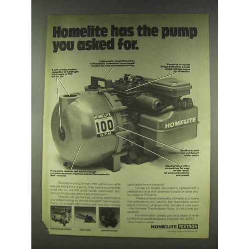 1978 Homelite 100 Pump Ad - The Pump You Asked For