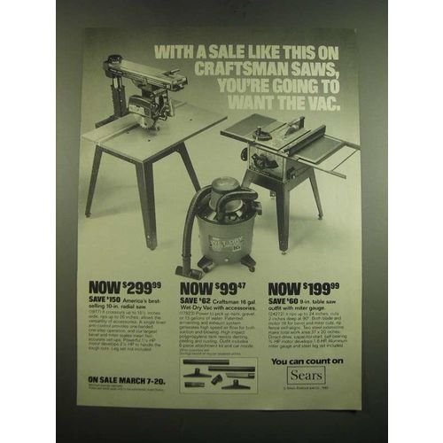 1982 Sears Radial Saw, Craftsman Wet-Dry Vac and Table Saw Ad