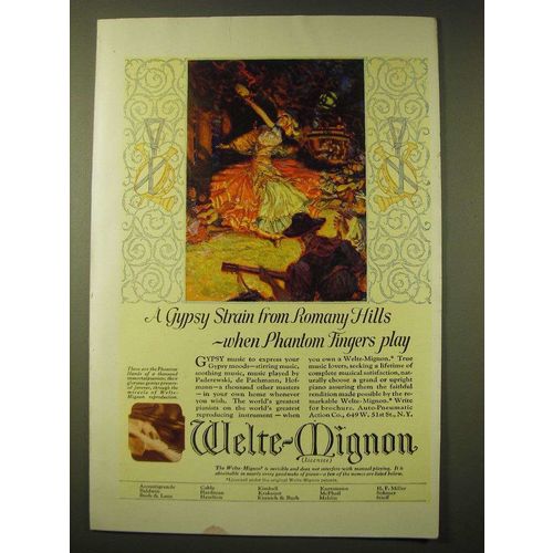 1924 Welte-Mignon Reproducing Piano Ad - A Gypsy strain from Romany Hills