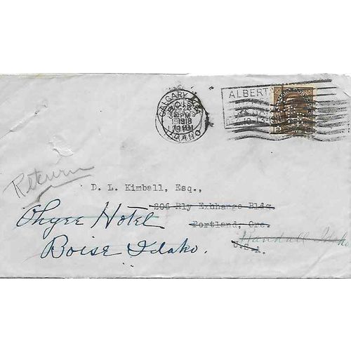Canada Admiral WAR TAX Perfin CPR Letter Rate 1918, Calgary Alberta to USA (1)