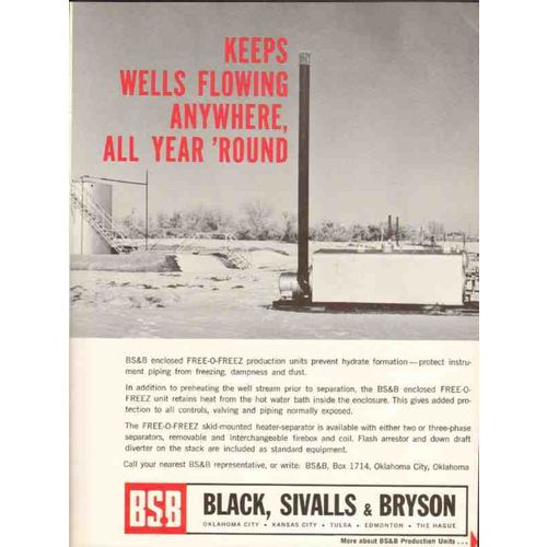 BLACK SIVALLS BRYSON INC 1962 Free-O-Freez oil gas well vintage ad