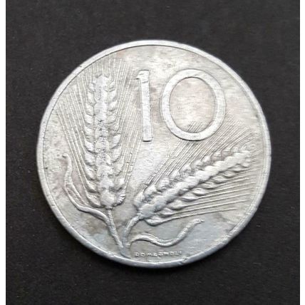 1955 Italian 10 Lire Wheat/Plow coin in Very Good-Fine Condition Roma mint