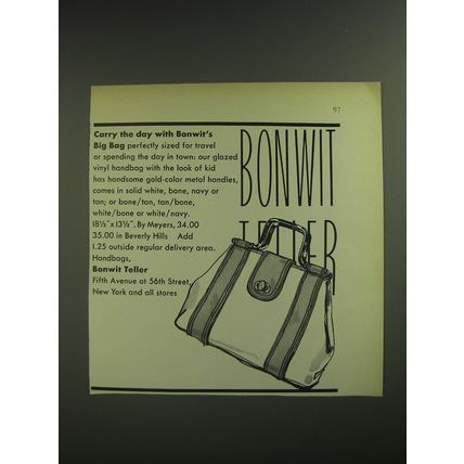 1974 Bonwit Teller Meyers Handbag Ad - Carry the day with Bonwit's Big Bag