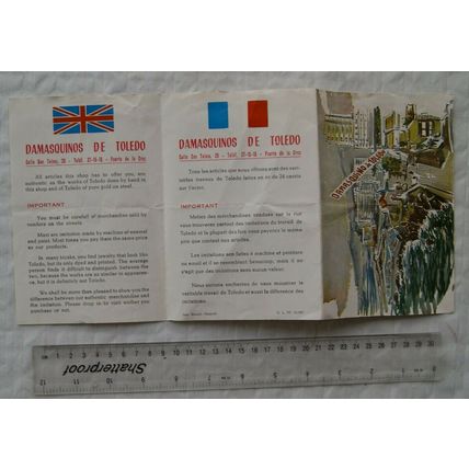 1967 warning leaflet Damasquinos de Toledo, Puerto de la Cruz