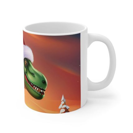 Personalized Dinosaur Raptor Rocks Christmas Santa Red Hat Ceramic Mug 11oz #8 C