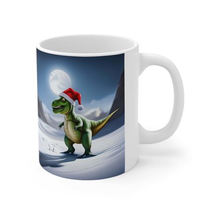 Personalized Dinosaur Raptor Rocks Christmas Santa Red Hat Ceramic Mug 11oz #8 C
