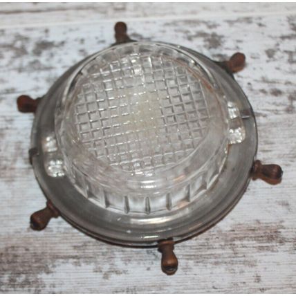 Vtg Nautical Decor Metal Ship Wheel Ashtray Waffle Pattern Glass Bottom Gift
