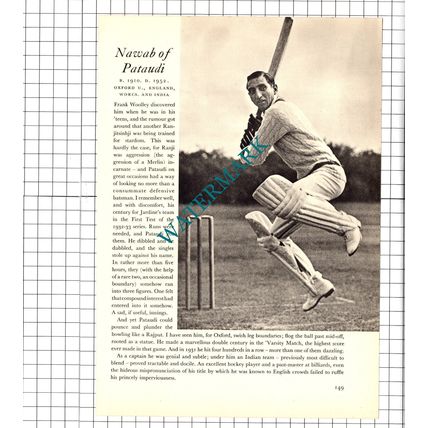 L O'B Fleetwood-Smith Cricketer / Nawab of Pataudi Cricket - 1952 Book Print
