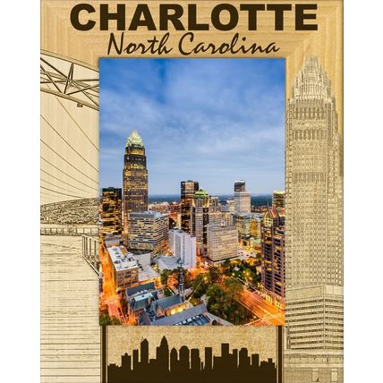 Charlotte North Carolina Laser Engraved Wood Picture Frame Portrait (4 x 6)