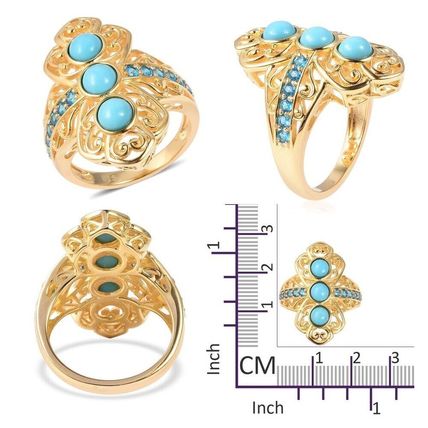 Arizona Sleeping Beauty Turquoise Neon Apatite Ring Sz R 14k Gold Overlay Silver