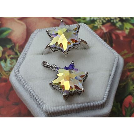 SET Star Stellaris Aurora Ring & Pendant Made With Swarovski AB Crystal 925 Sz P