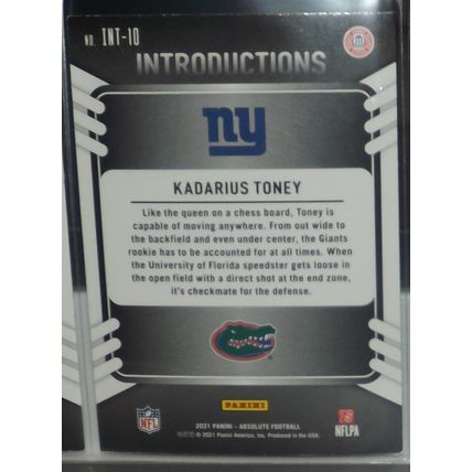 2021 Panini Absolute KADARIUS TONEY (Giants) Introductions RC #INT-10