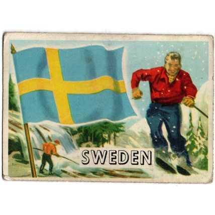 A & B C GUM TRADE CARD FLAGS OF THE WORLD 1959 No. 65. SWEDEN 95 X 67 mm