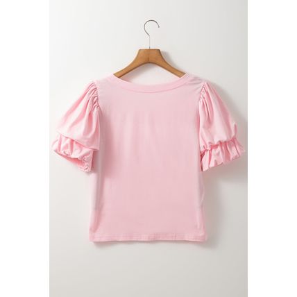 Light Pink Scoop Neck Bubble Sleeve Tee