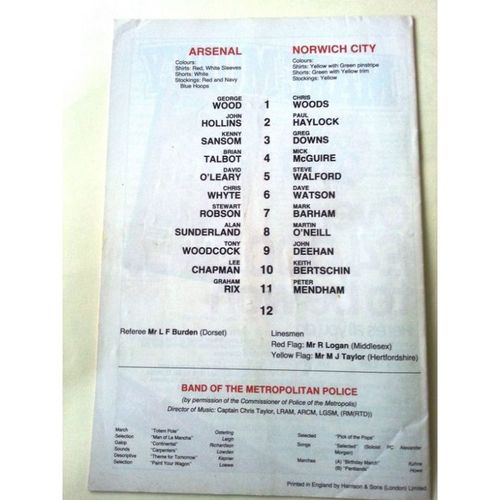 Arsenal v Norwich City Football Programme 31/08/1982