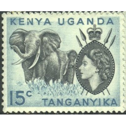 KUT - 1954 - SG169a - 15c black/blue - Elephants - QE11 - MH