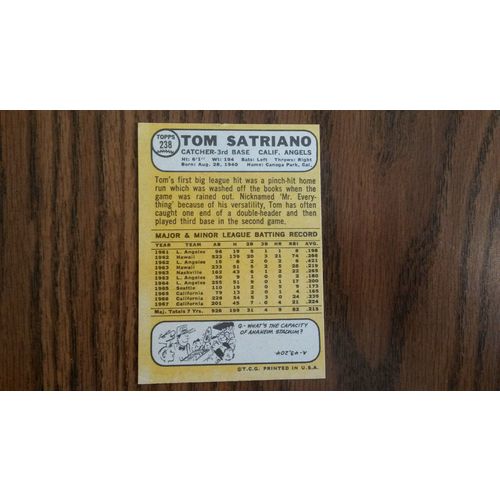 1968 Topps Card # 238 Tom Satriano Very Good (3) California Angels