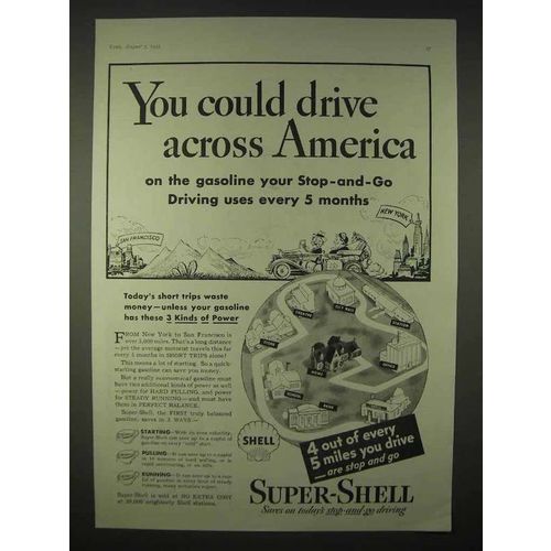 1935 Super-Shell Gasoline Ad - Drive Across America