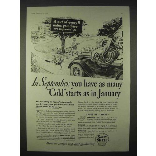 1935 Super-Shell Gasoline Ad - September Cold Starts