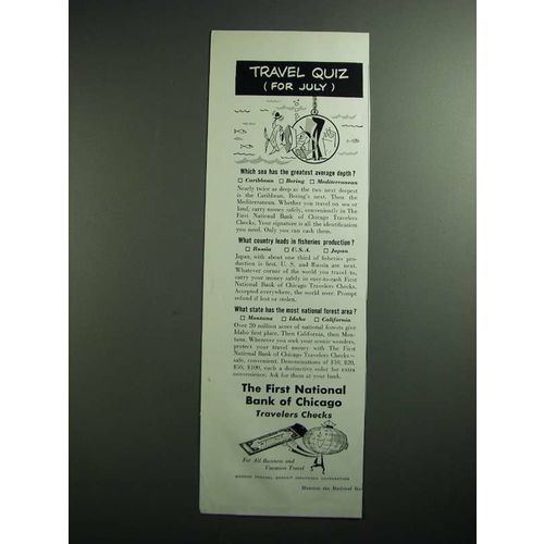 1954 The First National Bank of Chicago Ad - Travel Quiz for July